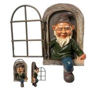 Bemonew Lutin Qui Sort de la Porte décoration de Jardin en Forme GNOME 14, 5 x 15 x 3, 8 cm avec Crochet en résine imperméable pour décorer Un Arbre ou Une fenêtre.