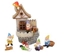 Bemonew Maison de fées Solaire avec Gnomes kit de Jardin féerique château enchanté Chalet Champignon en résine imperméable et Ensemble Petites Figurines Gnomes pour la décoration extérieure