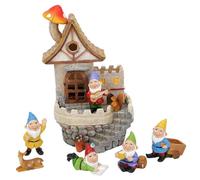Bemonew Maison de fées Solaire avec Gnomes kit de Jardin féerique château enchanté Chalet Champignon en résine imperméable et Ensemble Petites Figurines Gnomes pour la décoration extérieure