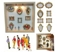 Bemonew Mini boîte à Ombre, Affichage de Photos à mémoire avec 8 Petits Cadres et Figurines, Affichage d'images Comprenant Un étui en Bois et des lumières pour la décoration intérieure, Couleur Bois