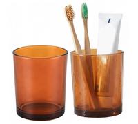 Bemonew Porte-Brosse à Dents en Verre Ambre, 2 pièces, 315ml, Accessoires de Salle de Bain pour Maison, hôtel, dortoir