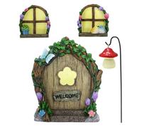 Bemonew Porte féerique pour Tronc d'arbrefenêtres et Portes féeriques pour arbresaccessoires de Jardin féerique phosphorescents avec lanternemaison de fée en résinedécoration Miniature d'arbre