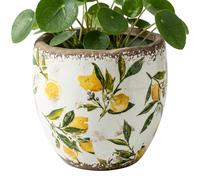 Bemonew Pot de Fleurs en céramique Jaune de Style toscan orné d'un émail craquelé Vintage idéal pour la décoration intérieure et extérieure (Jardin terrasse etc.).