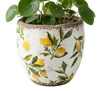 Bemonew Pot de Fleurs en céramique Jaune de Style toscan orné d'un émail craquelé Vintage idéal pour la décoration intérieure et extérieure (Jardin terrasse etc.).