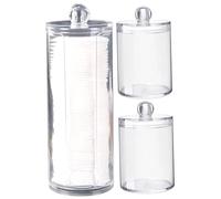 Bemonew Q Tip Holder 3 pièces support rond en coton transparent avec couvercle 4 et 7, 5 pouces distributeur rond en coton en plastique empilable pour balle, -tige, fil dentaire