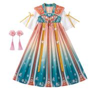 Bemonew Robe chinoise pour filles, Costume Mulan avec dégradé et broderie, bleu champagne, 150 cm/59.06 pouces
