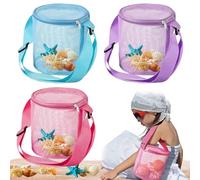 Bemonew Sac de Coquillage 3 pièces Sac de Collecte capacité Plage en Maille cylindrique, Jouet Sable avec Sangles Transport réglables et Fermetures à glissière pour garçons et Filles