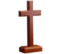 Bemonew Statue de croix debout en bois avec Base, pour décoration de chapelle maison, décor bureau religieux chrétien catholique