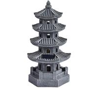 Bemonew Statue de Jardin pagode Lanterne de pagode à énergie Solaire en résine décoration Jardin Japonais Zen extérieur pour Balcon, Patio, Porche, Cour 11, 4 x 4, 7 x, 7 Pouces Gris
