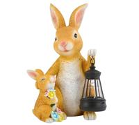 Bemonew Statues de jardin solaires en forme de lapin avec lanterne LED, décoration extérieure en résine pour pelouse, terrasse, cour, patio