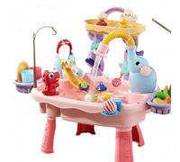 Bemonew Table à Eau pour Enfants, Table de Jeux d'eau pour Les Tout-Petits - Jouets de Sable Double Couche 6 en 1 avec système recirculation, Jeux Toboggan et pêche |.Jouet sensoriel pour Enfants
