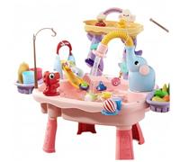 Bemonew Table de Jeu Aquatique, Table à Eau Double Couche 6 en 1 pour Enfants avec recirculation, Toboggan et pêche |.Ensemble de Jeu sensoriel pour Tout-Petits