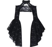 Bemvp Haut Court Gothique en Dentelle À Manches Cloche pour Femme, Haut Noir Transparent À Manches Évasées, Boléro Sexy en Dentelle Gothique pour Halloween, Mascarade, Spectacle