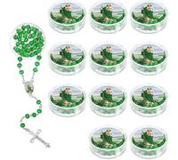 Bemvp Lot de 12 Chapelets Parfumés Saint Jude Verts, Colliers, Cadeaux De Baptême, Cadeaux Catholiques avec Boîte, Chapelet Saint Jude, Colliers De Prière Sacrée avec Croix Crucifix