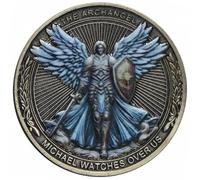 Bemvp Pièce De Défi « l'archange Michel Veille sur Nous » - Pièce Religieuse De Collection Inspirante - Pièce Commémorative du Chevalier À Plumes