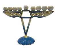 Bemvp Porte-Bougies Traditionnel Juif Menorah À 9 Branches, Émail Peint À Main, Représentant Le Temple De Jérusalem, Décoration De Table Ou D'intérieur
