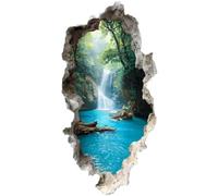 Bemvp Sticker Mural 3D Représentant Un Paysage De Cascades De Forêts, avec Un Mur Brisé. Facile À Coller À Décoller. Décoration Murale Artistique pour Chambre, Salon Ou Chambre d'enfant.