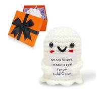 Ben & Bel Peluche fantôme d'Halloween au crochet, compagnon chaud fait à la main, figurine 3D douce, joli cadeau effrayant dans un coffret cadeau citrouille-orange avec une carte de message