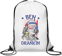 Ben Franklin Ben Dranking Sac de gym décontracté avec cordon de serrage Motif drapeau américain Blanc