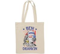 Ben Franklin Ben Dranking Sac fourre-tout en coton naturel avec logo drapeau américain Blanc