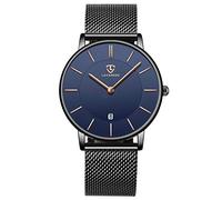BEN NEVIS Montre analogique à quartz ultra fine et simple avec affichage de la date et étanche pour homme et femme, 08-noir-bleu, Moderne