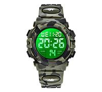 BEN NEVIS Montre Enfant Garçon Adolescent Digitale Outdoor Sport Multifonction Étanche LED Lumière Alarme Calendrier Date avec Bande de Silicone Vert Camouflage