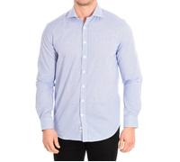 BEN5 chemise à manches longues avec col à revers et fermeture boutonnée pour hommes-Carrés bleu-blanc 38