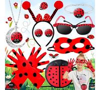 Benaton 10Pcs Coccinelle Cosplay Costume Accessoires, Deguisement Ladybug Masque Gants Sac Elastique Cheveux Collier Bracelet Bague Boucle d'Oreille Déguisement Ladybug Set, Ladybug Miraculous Costume