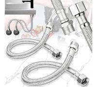 Benaton 2 Pièces Flexible Robinet en Acier Inoxydable Écrou de Raccord 3/8" x Filetage Extérieur 3/8", Tuyau tressé acier inox Flexible sanitaire robinet d'angle, lavabo, cuisine, salle de bain 30CM