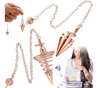 Benaton 2 Pièces Pendule en Cuivre Pointu Avec Chaîne Ésotérisme Radiesthésie Cône Pendulum Or Rose Pour Guérison Reiki Thérapeutique Énergétique, Pendule Divinatoire de Radiesthésie Cône Égyptien