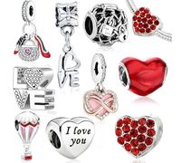Benaton 9 Pièces Charms pour Bracelet Femme Compatibles -Idée Cadeau Originale pour Anniversaire, rose coeur perle charms pendentif compatible avec les européen les bracelets et les colliers charms
