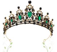Benaton Diadème verte gothique baroque, Vintage Cristal Strass Reine Tiara Couronne Baroque, Cristal Reine Vintage Princesse Diadème Bal Couronne De Mariage Headapieces Bandeau(Verte)