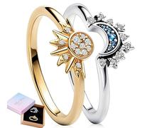 Benaton Élégant Ensemble de Bagues Soleil et Lune Bicolore Avec Coffret Cadeau, Bagues Motif Lune Soleil Plaqué Bague Or en Argent Promesse Couple Bague Rings pour Femme Cadeau de Promesse Couple