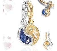 Benaton Pendentif Soleil Et Lune Divisible en Argent 925, Soleil et lune étincelants Charme Noël, Pendentif Soleil Et Lune Divisible Idéal Pour Les Cadeaux Féminins