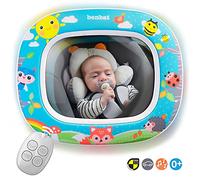 Benbat Miroir de voiture pour bébé - Miroir de sécurité pour siège auto pour bébé face à l'arrière - Incassable, clair, large vision de jour et de nuit - Divertissez voir et tétine avec télécommande