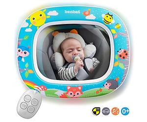 Benbat Miroir de voiture pour bébé - Miroir de sécurité pour siège auto pour bébé face à l'arrière - Incassable, clair, large vision de jour et de nuit - Divertissez voir et tétine avec télécommande