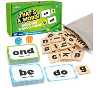 BenBen - Jeux d'orthographe avec 112 cartes flash, carreaux de lettres en bois, jeux de mots CVC pour enfants à partir de 4 ans, 1 à 4 joueurs, décodage, apprendre à lire des jouets
