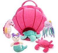 BenBen Peluche Animaux Marins - 5 Jouets Doux 15cm dans Sac de Rangement - Cadeau pour Enfants Fille et Garçon
