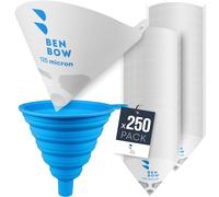 BenBow Filtre à Peinture 125µ x 250 pièces - Filtre en Papier jetable avec Tissu en Nylon et Entonnoir Pratique en Silicone - pour filtrer Les peintures et Les Vernis des impuretés