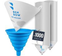 BenBow Filtre à Peinture 190µ x 1000 pièces - Filtre en Papier jetable avec Tissu en Nylon et Entonnoir Pratique en Silicone - pour filtrer Les peintures et Les Vernis des impuretés