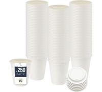 BenBow Gobelet jetable en canne à sucre avec couvercle, Blanc, 250 ml x 250 - Mieux que des gobelets en carton, Ecologique, Idéal pour les fêtes ou le café