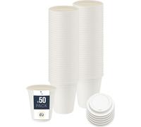 BenBow Gobelet jetable en canne à sucre avec couvercle, Blanc, 250 ml x 50 - Mieux que des gobelets en carton, Ecologique, Idéal pour les fêtes ou le café