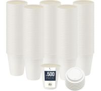 BenBow Gobelet jetable en canne à sucre avec couvercle, blanc, 250 ml x 500 - Mieux que des gobelets en carton, Ecologique, Idéal pour les fêtes ou le café