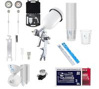 BenBow PK60 Kit pistolet à peinture HVLP 1,4 mm + buse 1,8 mm + récipient de peinture 600 ml + mallette + réducteur de pression 9,6 bar + grand jeu d'accessoires de peinture