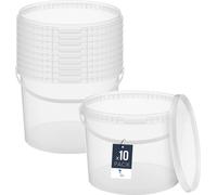 BenBow Seau avec couvercle 10L x10 Transparent - qualité alimentaire, stable, hermétique, anti-fuite, inodore - seau en plastique avec anse - vide