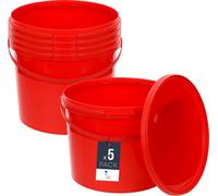 BenBow Seau avec couvercle 10L x5 rouge - qualité alimentaire, stable, hermétique, anti-fuite, inodore - seau en plastique avec anse - vide