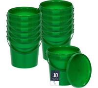 BenBow Seau avec couvercle 1L x10 Vert - qualité alimentaire, stable, hermétique, anti-fuite, inodore - seau en plastique avec anse - vide