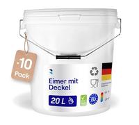 BenBow Seau avec Couvercle 20l Blanc 10x 20 litres - Convient pour Aliments, Stable, étanche à l'air, Anti-Fuite - récipient de Stockage pour Conservation en Plastique, avec Anse en métal - Vide