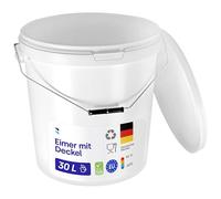 BenBow Seau avec Couvercle 30L Blanc 1 x 30 litres - sécurité Alimentaire, Durable, hermétique, inodore - récipient en Plastique avec poignée en métal - Vide