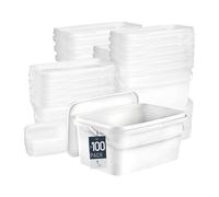BenBow Seau rectangulaire avec Couvercle 100x 5l Blanc - adapté au Contact Alimentaire, boîte en Plastique empilable avec poignée - Vide